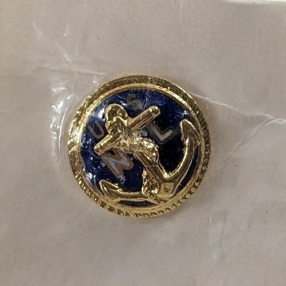 Vintage USNS United States Naval Service Anchor Gold Tone Blue Enamel Lapel Pin